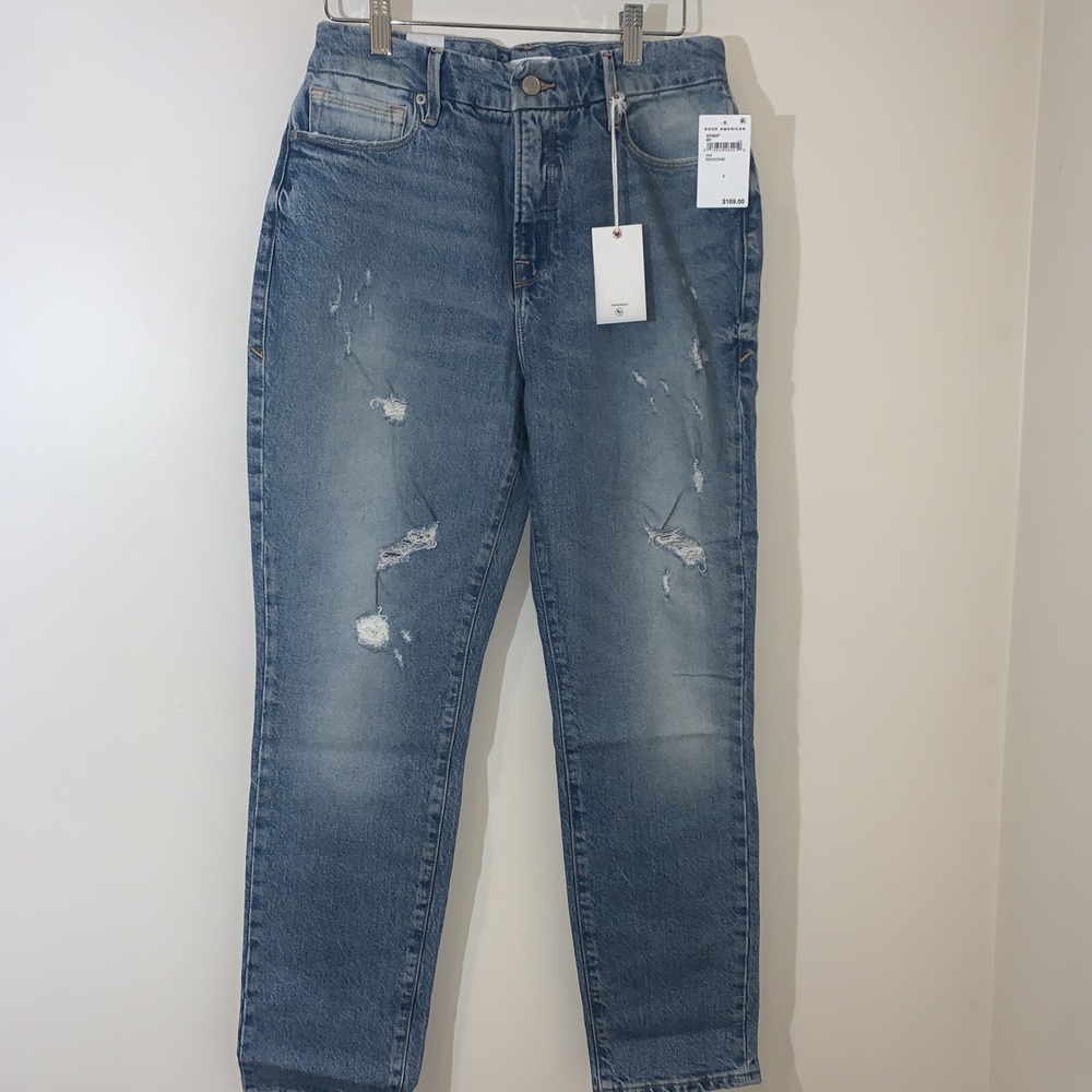 Good American Women's Good Classic Stretch Jeans Size 2 Denim Distressed